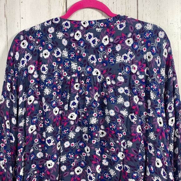 Lane Bryant Womens Floral Boho Peasant Blue Blouse - Picture 14 of 15